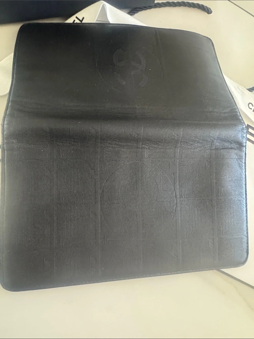 CHANEL Black Leather Bifold Wallet with Flap Pocket